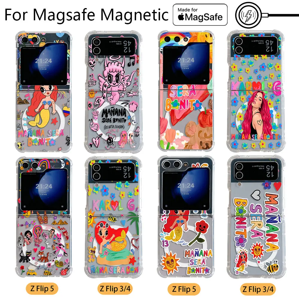 Fashion Karol G Manana Sera Bonito Magsafe Magnetic Phone Case for Samsung Galaxy Z Flip 3 4 Z Flip 5 6 Z 5G Soft Back Cover