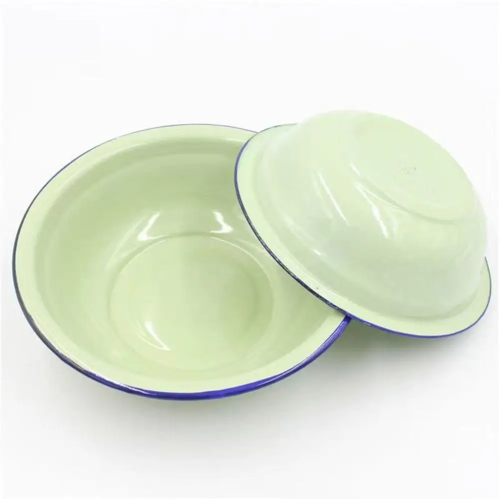 Nostalgia Enamel Salad Mixing Bowl Vintage Green/Yellow Soup Bowl Fall-resistant 16/18/20/22/24cm Soup Basin Restaurant