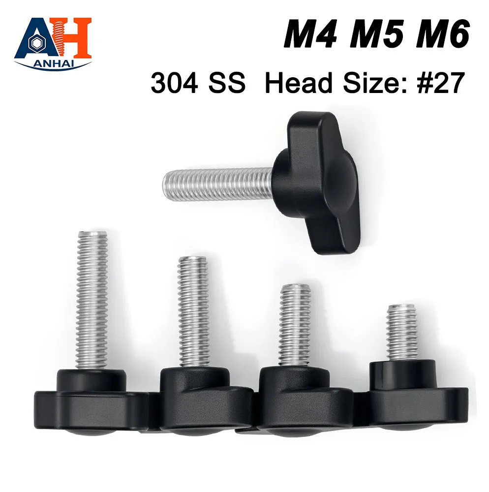 2Pcs 304 Stainless Steel Z-Shaped T Handle Thumb Bolts with Bakelite Knob Hand Tightening Fasteners Head Dia 27mm M4 M5 M6