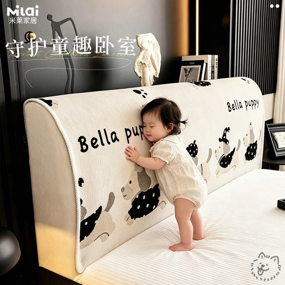 Cute Kids Soft Chenille Non-Slip Bed Headboard Cover All Seasons Bedside Canopy Headboard Backrest Cushion Bedroom Bedclothes