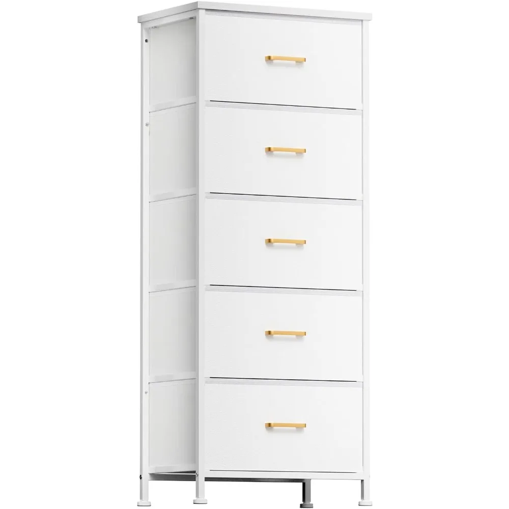 

Tall Dresser with 5 Drawers, White Dresser for Bedroom, Tall Storage Tower for Closet, Nursery, Dorm, Dresser Organizer