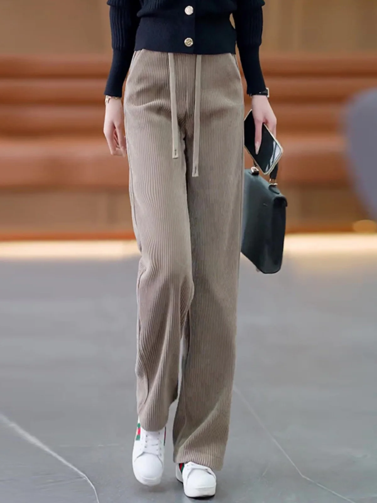 

Тонкие широкие брюки, женские повседневные брюки в полоску с высокой талией, расклешенные брюки, весна-осень-зима, свободные брюки прямого кроя