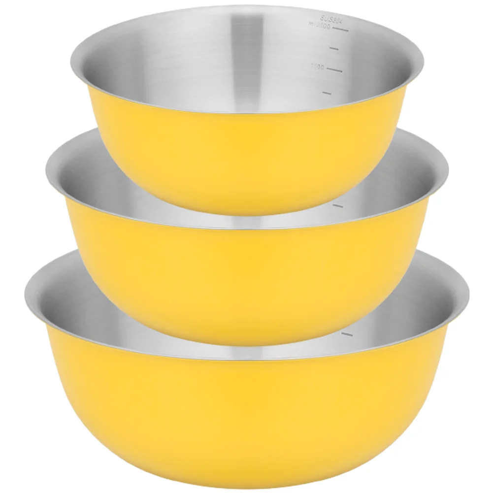 Kitchen Stainless Steel Mixing Bowls Set with Clear Capacity Scale and Stackable Draining Basket for Food Prep