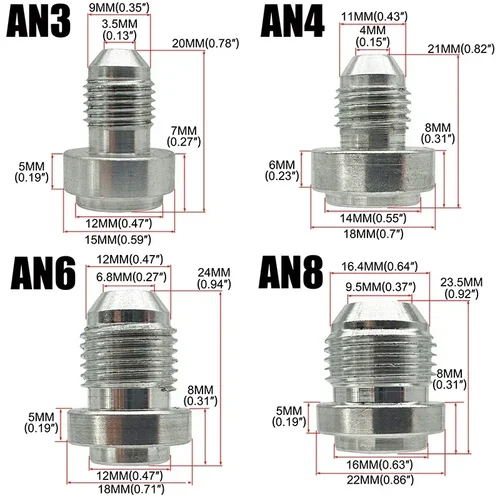 Imagen 2 del producto 10X AN3 AN4 AN6 AN8 AN10 AN12 AN16 AN20 Adaptador de soldadura macho Bung de soldadura Manguera de aluminio Tubo de tubo Ajuste recto Plata