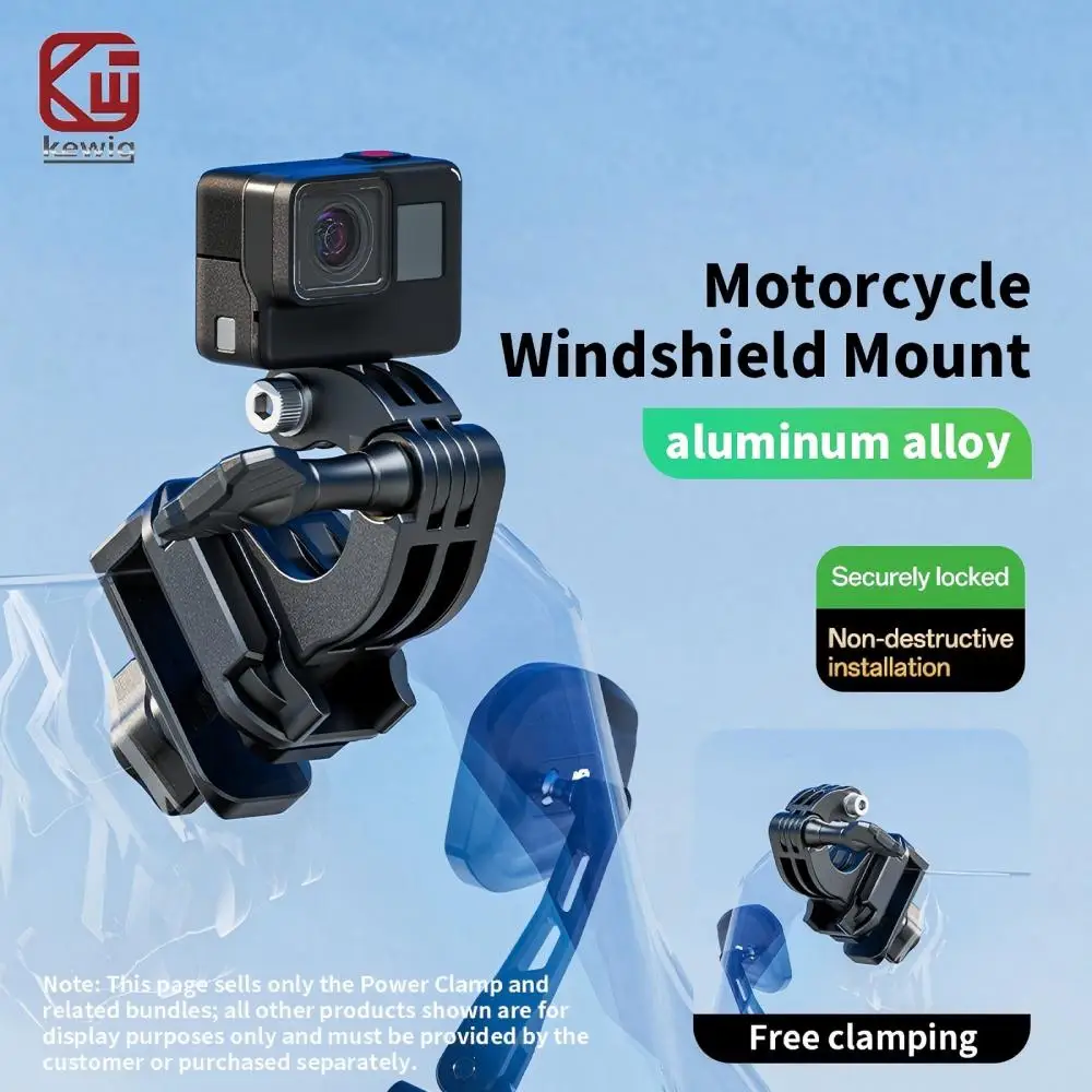 Kewig Motorcycle Windshield Camera Mount Anti-Rust Anti-slip 6061 Aluminum 180° Rotation for GoPro DJI Insta360 Action Camera