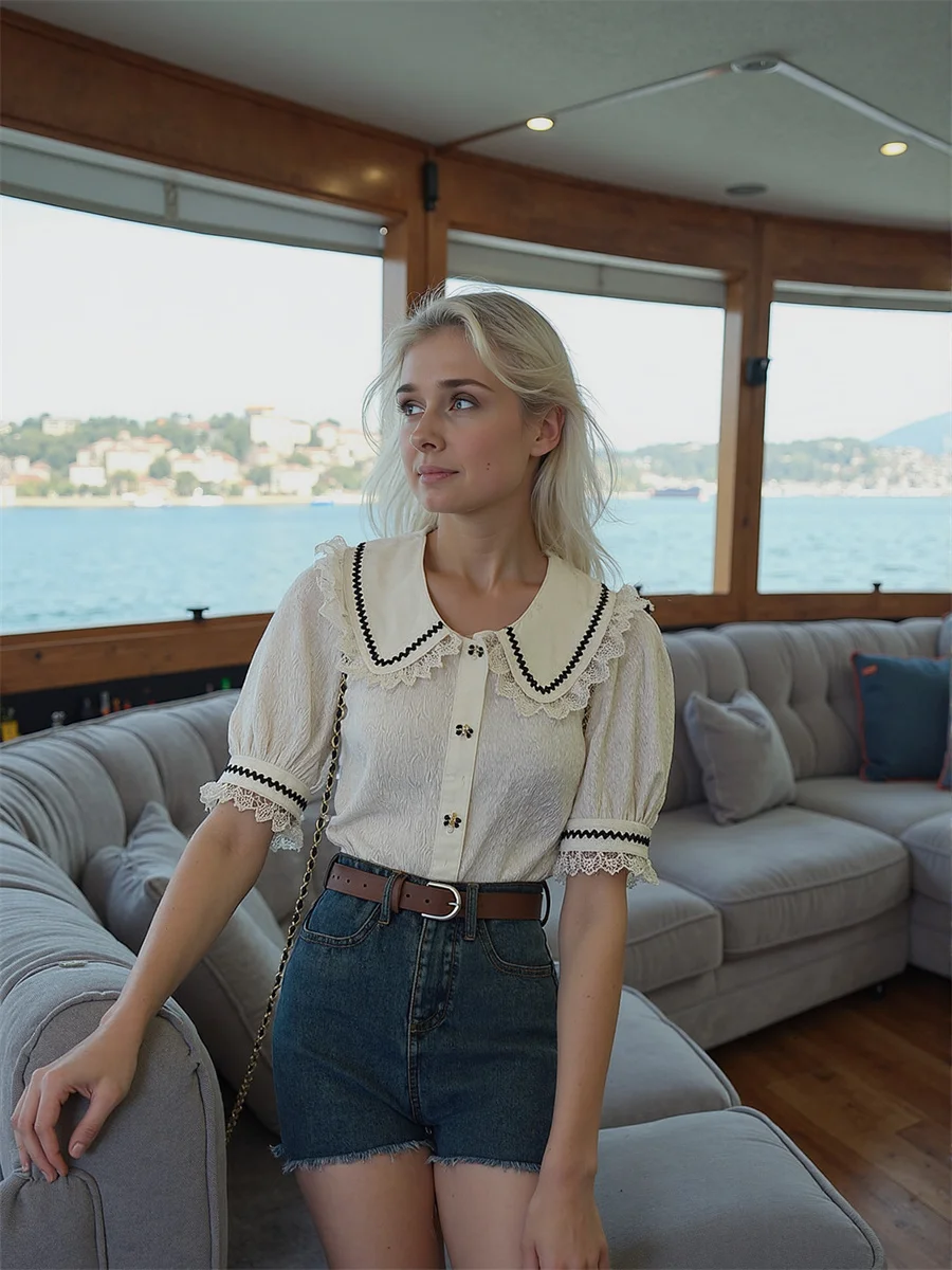 Süße Spitzenhemden Mädchen Blusen Kleidung für Frauen Winter abgeschnitten Western Ins lange Größen Single Rimming Minority gepolstert integriert