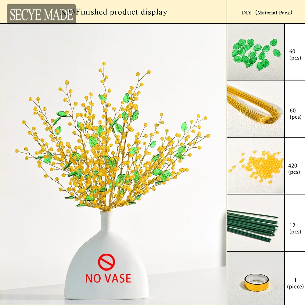 

Yellow Arrangement Handmade Furniture Decoration Handicrafts Wedding Decoration Flowers Bead DIY Bouquet Flower with Leaves K25