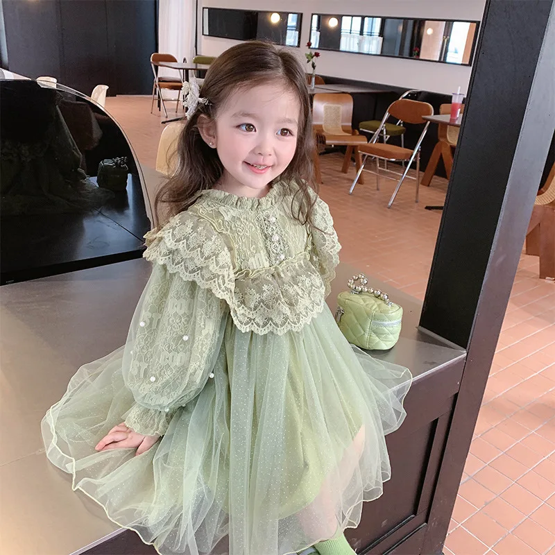 Children's Green Patchwork Mesh Skirt, Baby Princess Skirt, Girl Clothing, Primavera, Novo