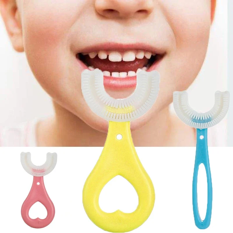 New Children's Baby Toothbrush U Silicone Toothbrush Oral Cleaning Manual Cartoon Pattern Version 2-3 6-12 Year Old Babies