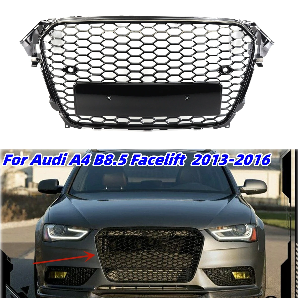 

Решетка переднего бампера для Audi A4 S4 B8.5 2013-2016, стиль RS4, сетчатая решетка с глянцевым черным покрытием.