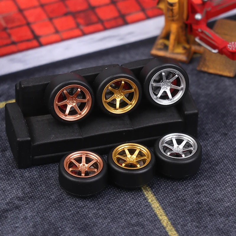 X-Scale 1/64 ABS Bearing Model Car Wheels with Brake Discs for 1:64 Model Car Modified Parts 9.8mm 6-Claw Wheel Spokes