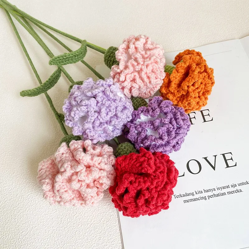 1pcs Carnations Crocheted Flowers for Weddings Decorations Home Decor DIY Decor Crochet Bouquet for Mother's Day Birthday