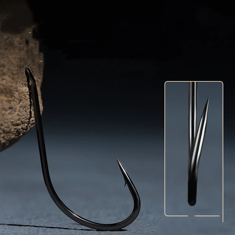 Carbon Steel Fishing Hooks Barbed Offset Long Shank Flat Forged Crucian Carp String Hooks Sea Fishing Black Bream Fishing Tackle