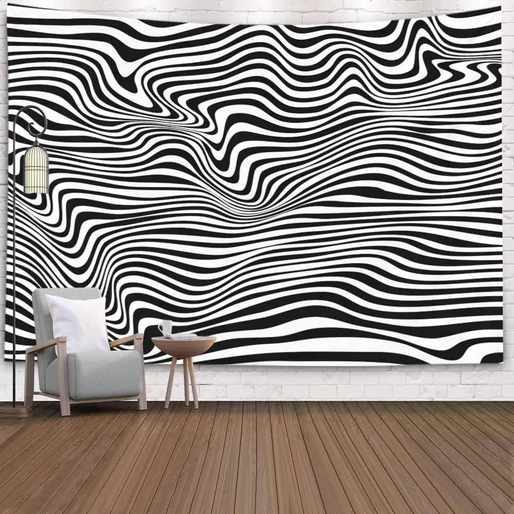 Black and White Spiral Tapestry Wall Hanging,Black White Relief Tunnel Optical Illusion Tapestry for Dorm Room Office Decorative
