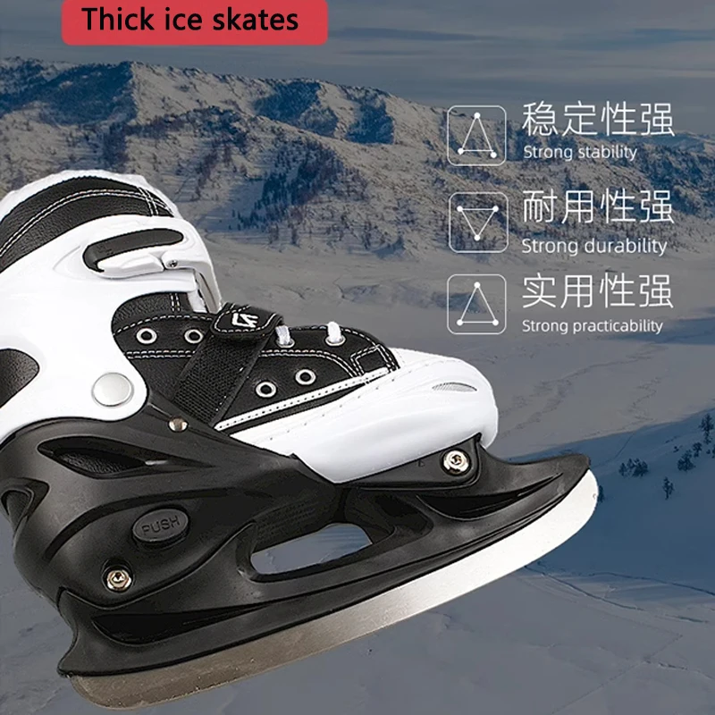 1 par de patines de hoja de hielo de invierno, zapatos térmicos cálidos ajustables, zapatos de patinaje de Hockey sobre hielo transpirables de terciopelo con cuerda colgante