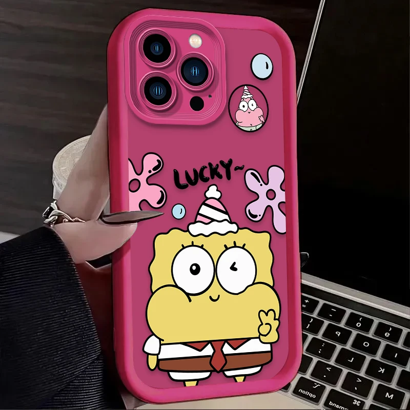 حافظة طباعة دمى سبونجبوب لهاتف آيفون 17 Air 16 16E 15 14 13 12 11 Pro Max X XS Max XR SE 2020 SE4 7 8 غطاء كامل مقاوم للصدمات