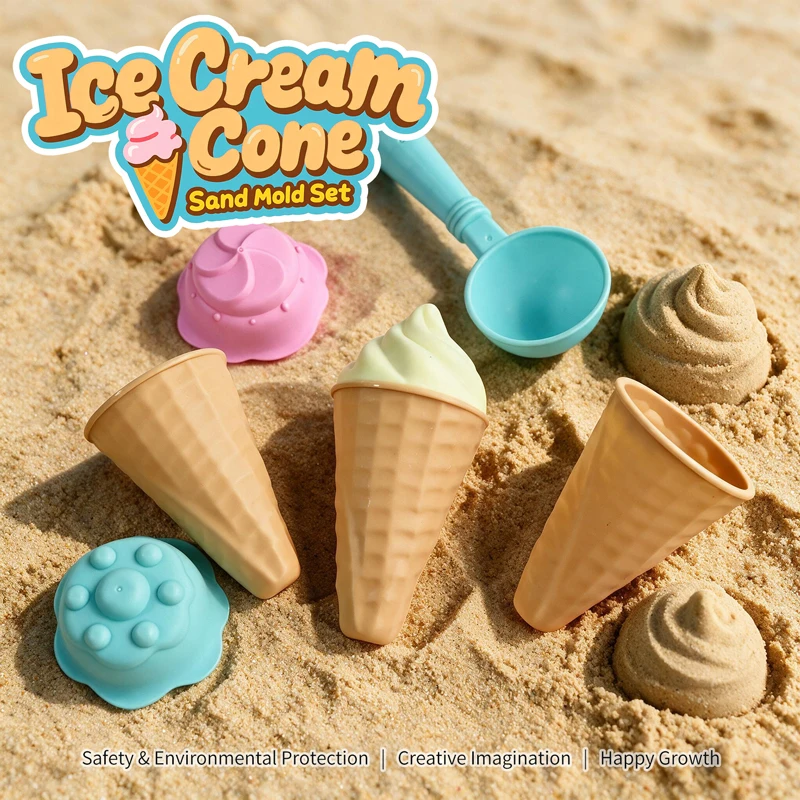 Ice Cream Cone Sand Mold Set Kids Beach Play Sand Toy with Scoop, Winter Snow Mould, Outdoor Parent‑Child Interactive Game Gifts