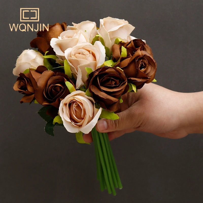 WQNJIN Künstlicher Blumenstrauß, 12 Köpfe, Seidenrose, blaue Blume, gefälschter Rosenbund, Hochzeit, Party, Zuhause, Tisch, Geschenk, Dekoration – Detail 4
