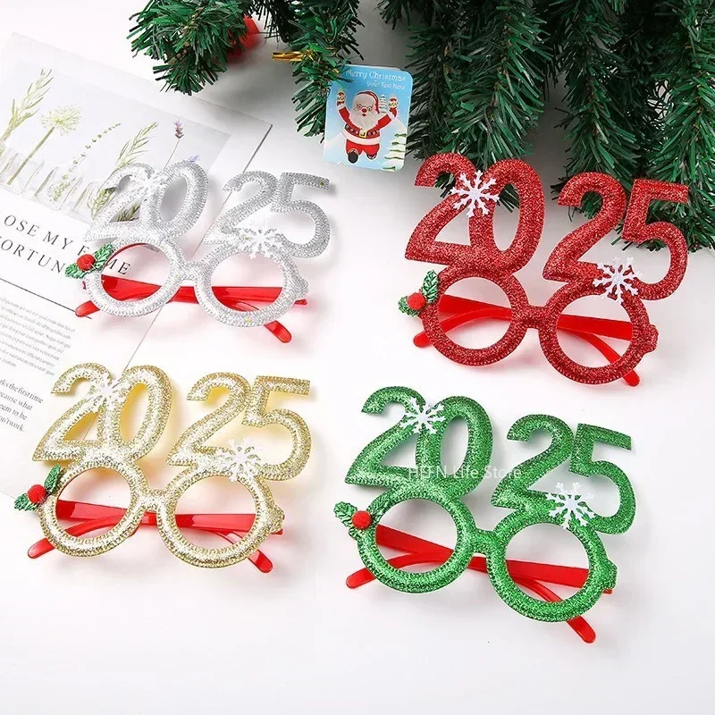 

2025 Creative Glasses Happy New Year Party Photo Booth Prop Christmas Ornaments Kids Navidad Gifts New Year Eve Party Decoration