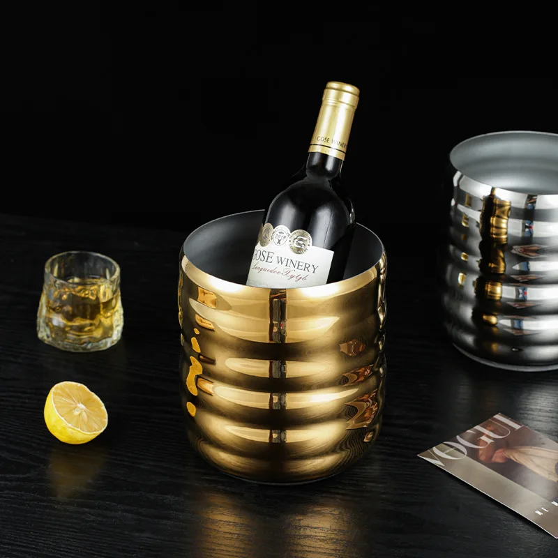 

Stainless Steel Champagne Chiller, Swirl Beverage Cooler, Red Wine and Beer Ice Holder for Commercial Use, Premium Storage