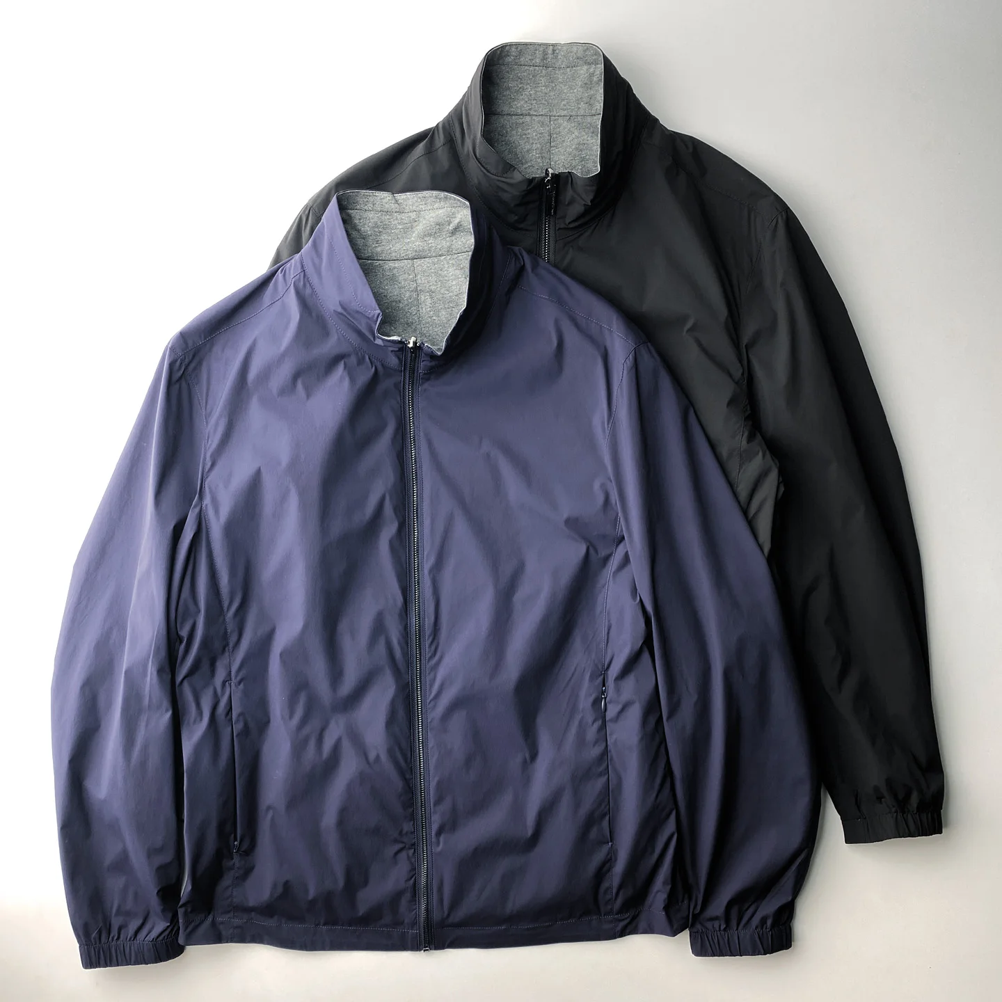 

Двусторонняя повседневная куртка с воротником-стойкой для мужчин, весна-осень, простой модный деловой топ из полиэфирного волокна