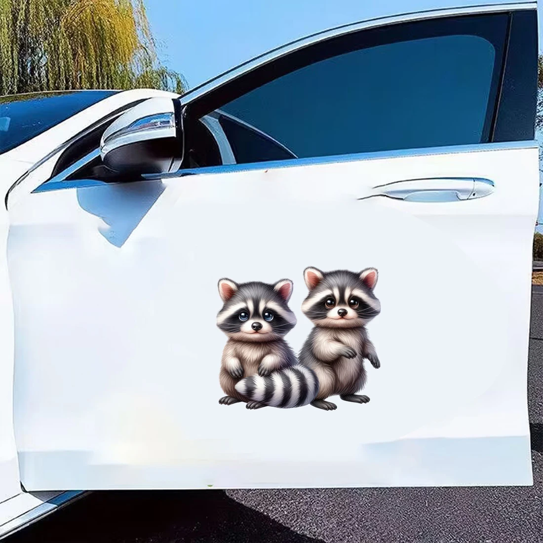 Three Ratels QB68 Shy little raccoon cartoon animal wall stickers for home decoration car hood decals