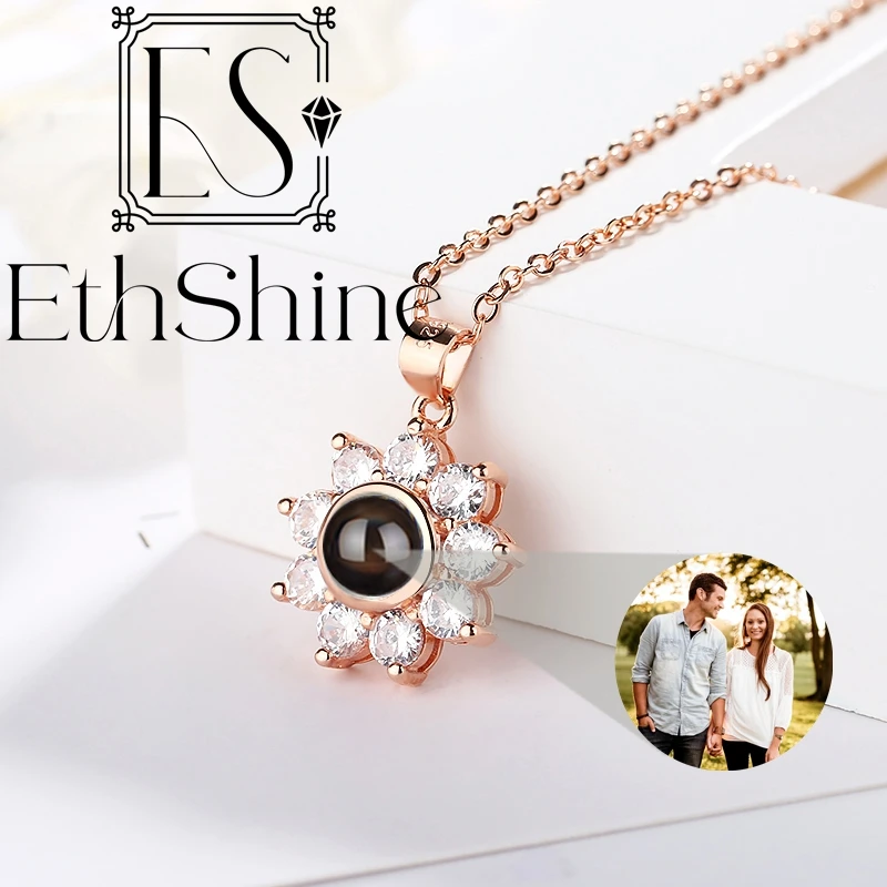 

Ожерелье с подвеской в виде розового цветка на заказ для женщин, персонализированная проекционная фотография, серебряная цепочка 925, подарок на день рождения