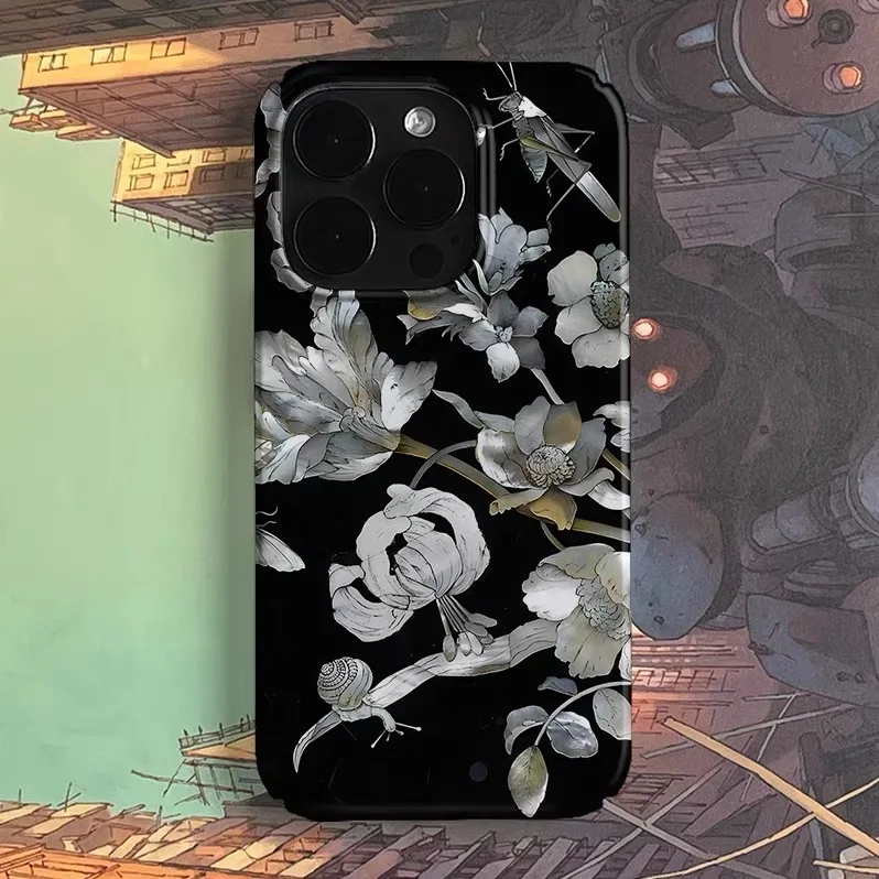 

Ins Black and White Flower Art Case for IPHONE 17 16 ProMax 15 14 Plus 13 12 MINI 11 PRO 16Plus XR XS MAX Acrylic Phone Cover