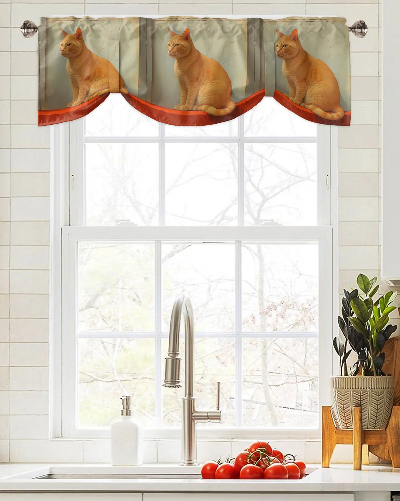 Cat'S Tattered Walls Window Curtain Living Room Kitchen Cabinet Tie-up Valance Curtain Rod Pocket Valance