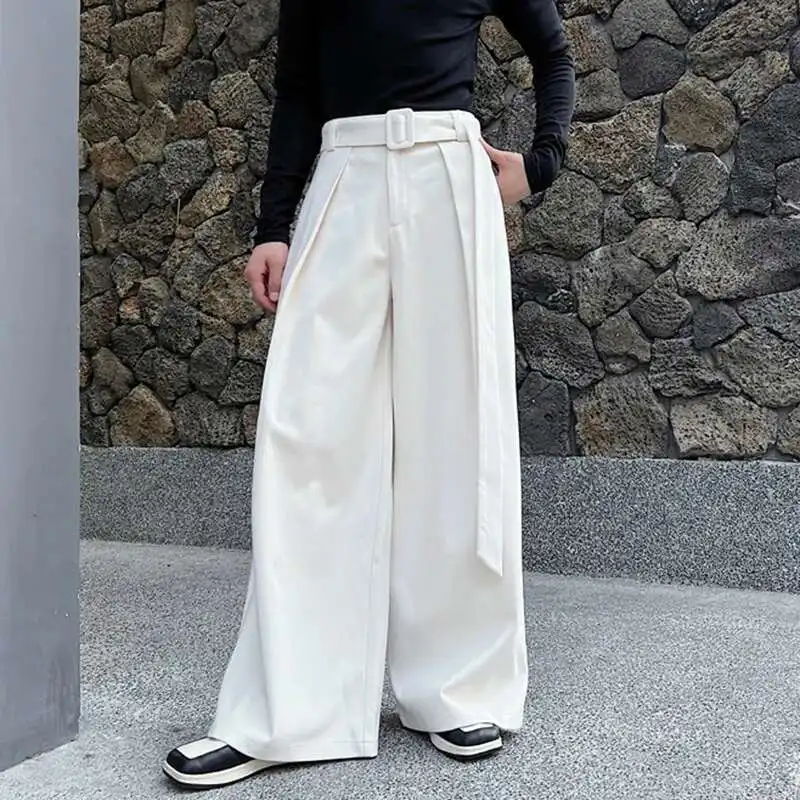 Luzhen design 2025 primavera nova moda cinto decorar calças de perna larga cor sólida solta na moda elegante calças de rua lz8824