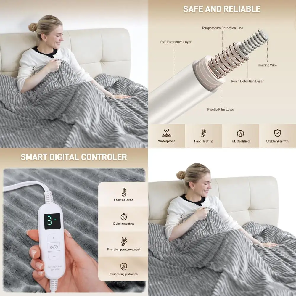 

Queen Size 84 x 90 Electric Flannel Blanket with 10 Timers, 6 Heat Levels, Washable & Overheat Protection