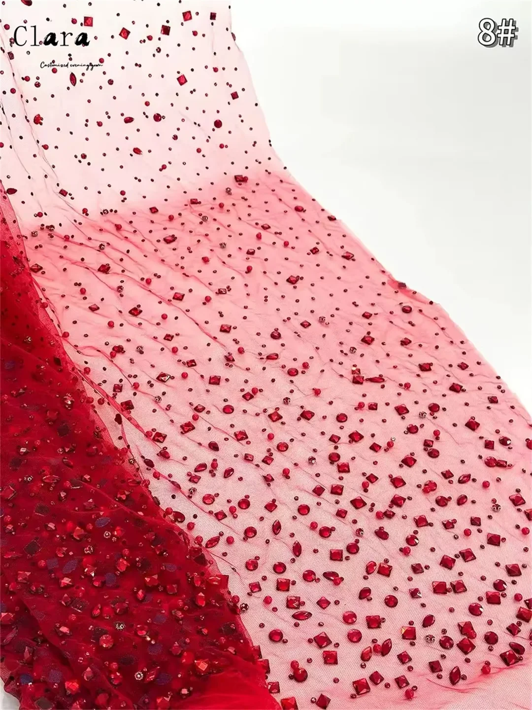 Clara personalizado lentejuelas rojas sin hombros diamantes de imitación vestido de baile para mujer vestidos largos elegantes vestidos de fiesta de noche vestido largo de graduación