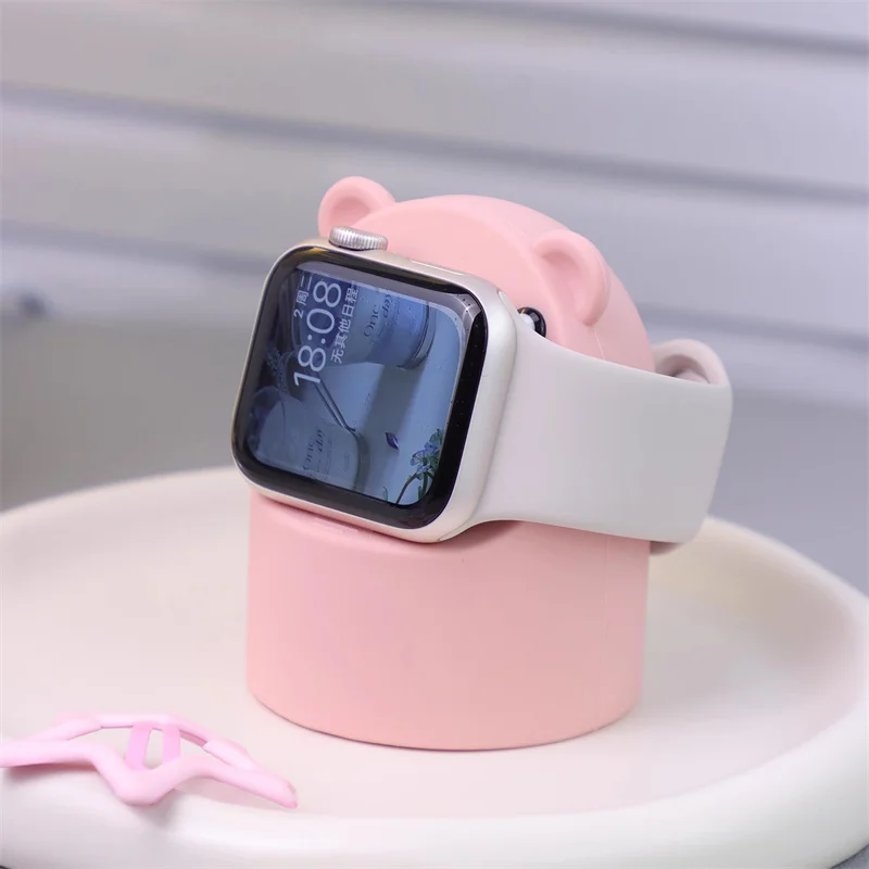 Supporto per caricabatterie in Silicone per Apple Watch 8 7 6 5 4 IWatch 3 2 supporto per Dock di ricarica Cute Bear Pattern Keeper staffa accessorio di Base