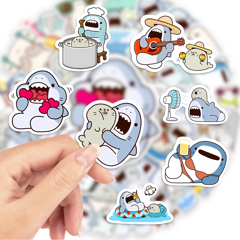 Cute Cartoon Sharks Friends Stickers Cool Graffiti Decals DIY Skateboard Laptop Luggage Cup Bike Motorcycle Phone PVC Waterproof