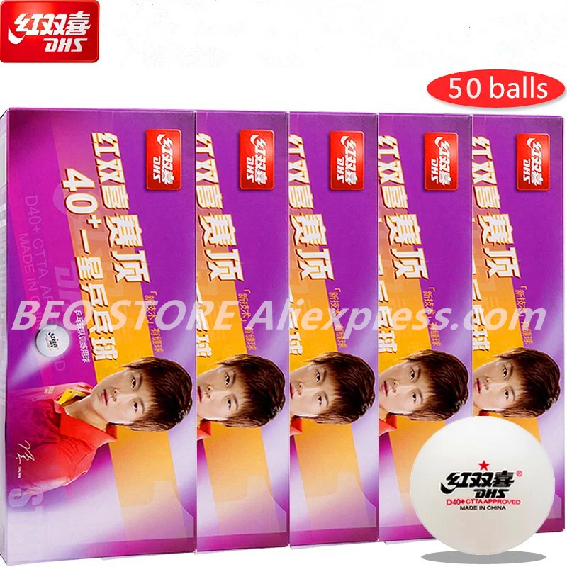 DHS 50/100 balls table tennis balls d40+ balls for table tennis training new material seamed 40 poly plastic ping pong balls