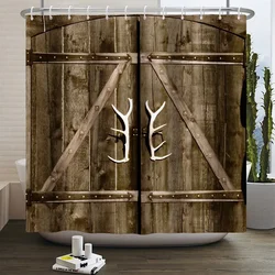 Old Vintage Wooden Door Shower Curtain Retro FarmHouse Farm Barn Home Bathroom Decor Polyester Fabric Bath Curtains with Hooks