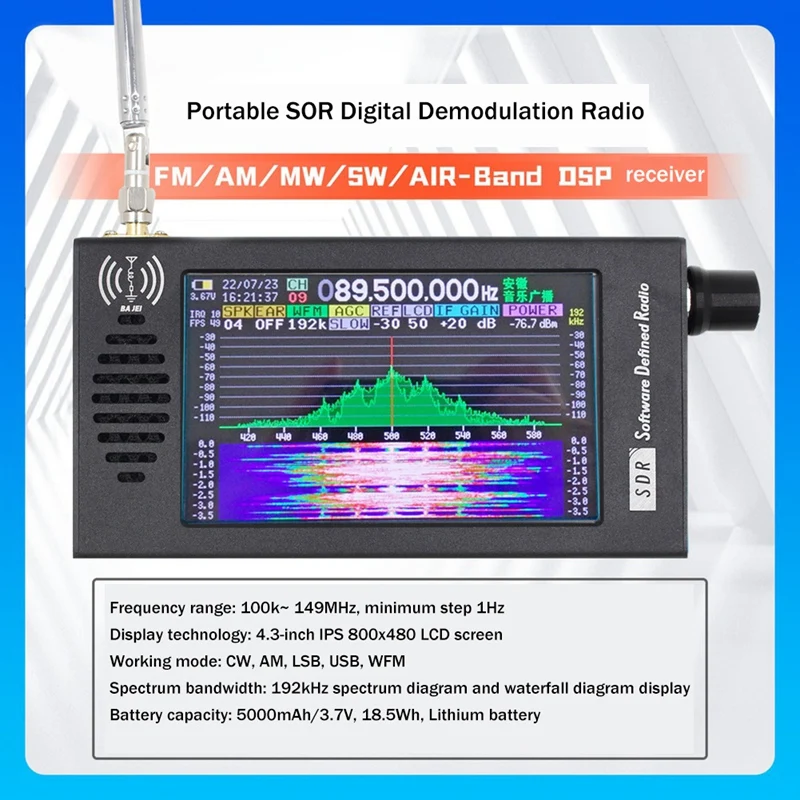 Portable SDR Digital Demodulation Radio FM/AM/MW/SW/AIR-Band DSP Receiver Shortwave FM SDR Radio Receiver