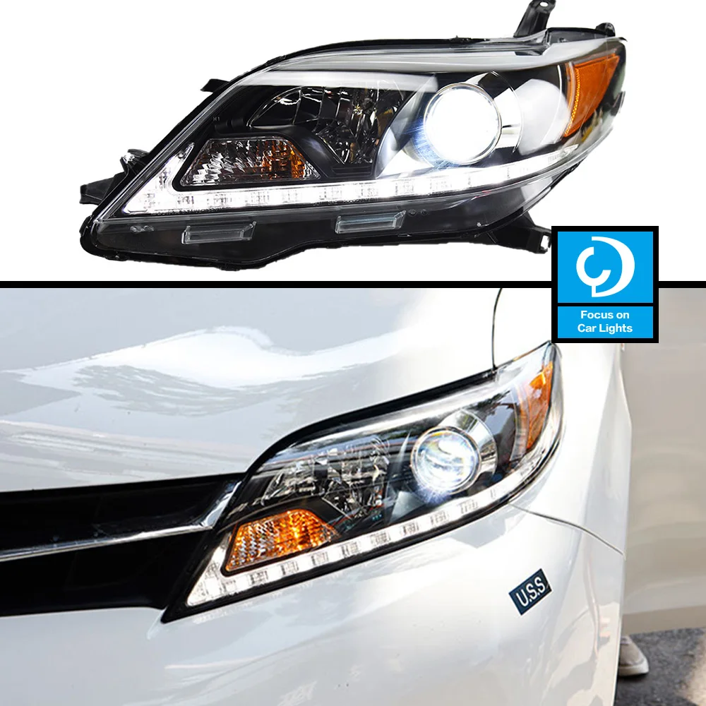 Car Front Headlight for Toyota Sienna 2011-2019 Fiesta LED HeadLamp Styling Dynamic Turn Signal Lens Automotive Accessories 2pcs