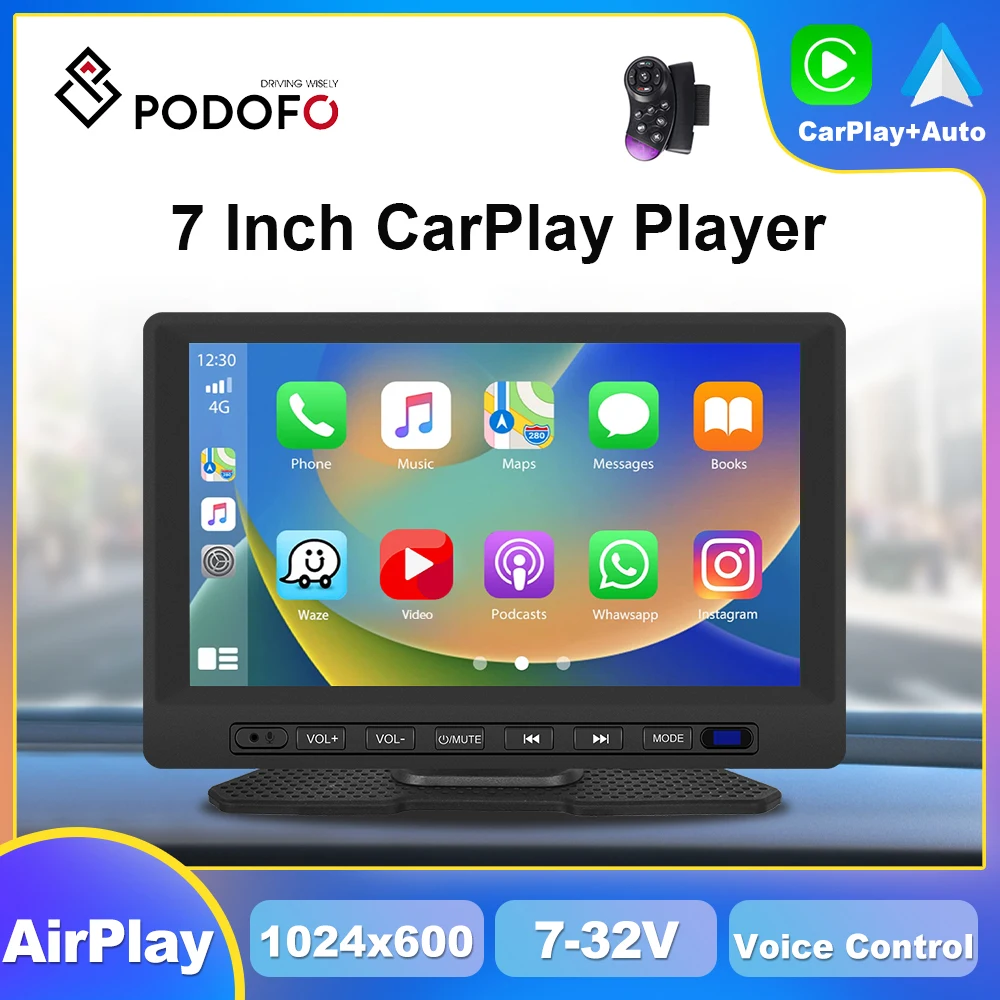 

Podofo 7inch Wireless CarPlay Player Android Auto Car Radio Multimedia Video Player HD Touch Screen Dashboard FM BT Head Unit