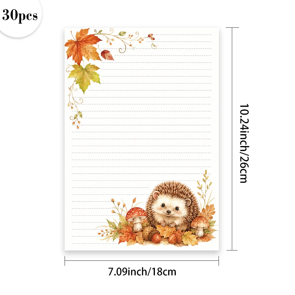 30 Sheets, B5 Autumn Forest Hedgehog-themed Writing Paper, Lined, No Glue, Perfect For Notebooks, Memos, And Stickers