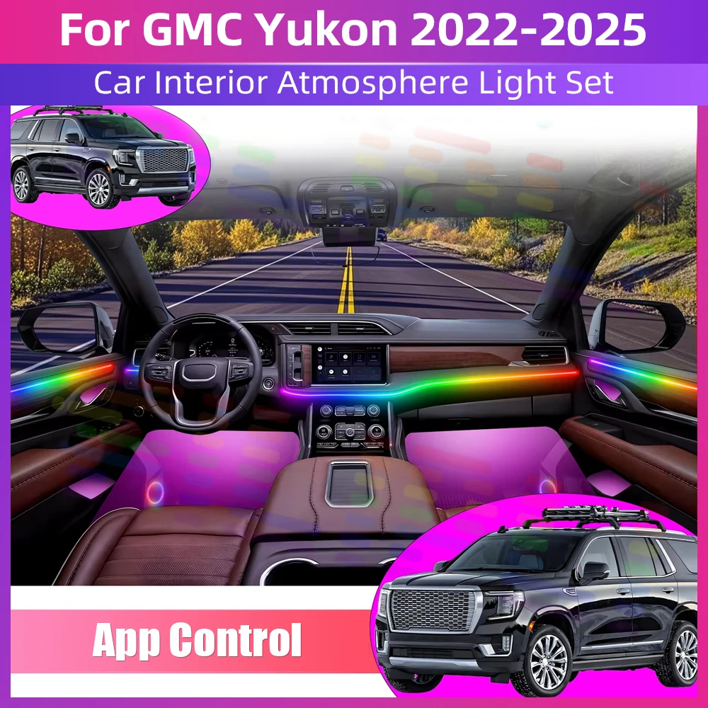

Светодиодная лента для интерьера автомобиля с синхронизацией музыки через приложение, скрытая акриловая декоративная атмосферная лампа для GMC Yukon 2022 2023 2024 2025