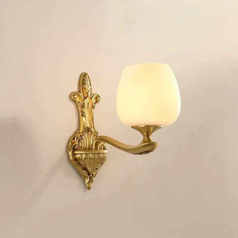 Vintage American Style Solid Copper Wall Sconce Minimalist European Design for Hotel Villa Living Room Study Corridor Bedroom