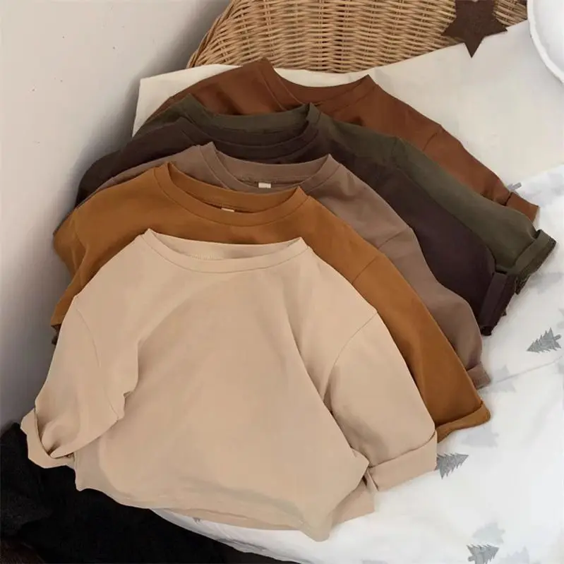 Pure Cotton Kids Spring Autumn New Versatile T-shirt Fashion Long Sleeve Boys and Girl Baby Pure Cotton Base Layer