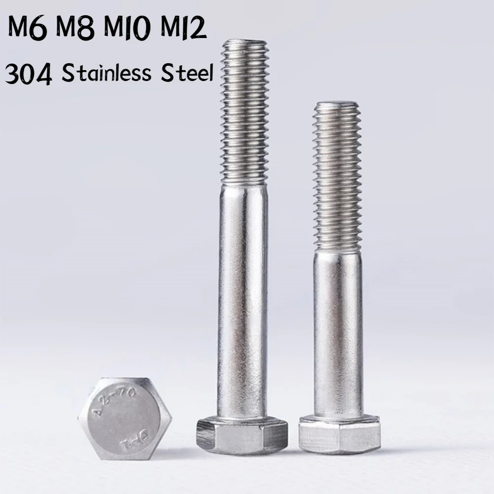 1pc M304 Stainless Steel Screws Length 30-300mm A2-70 External Hex Hexagon Head Screw Bolt Machine 6 M8 M10 M12 Half Thread