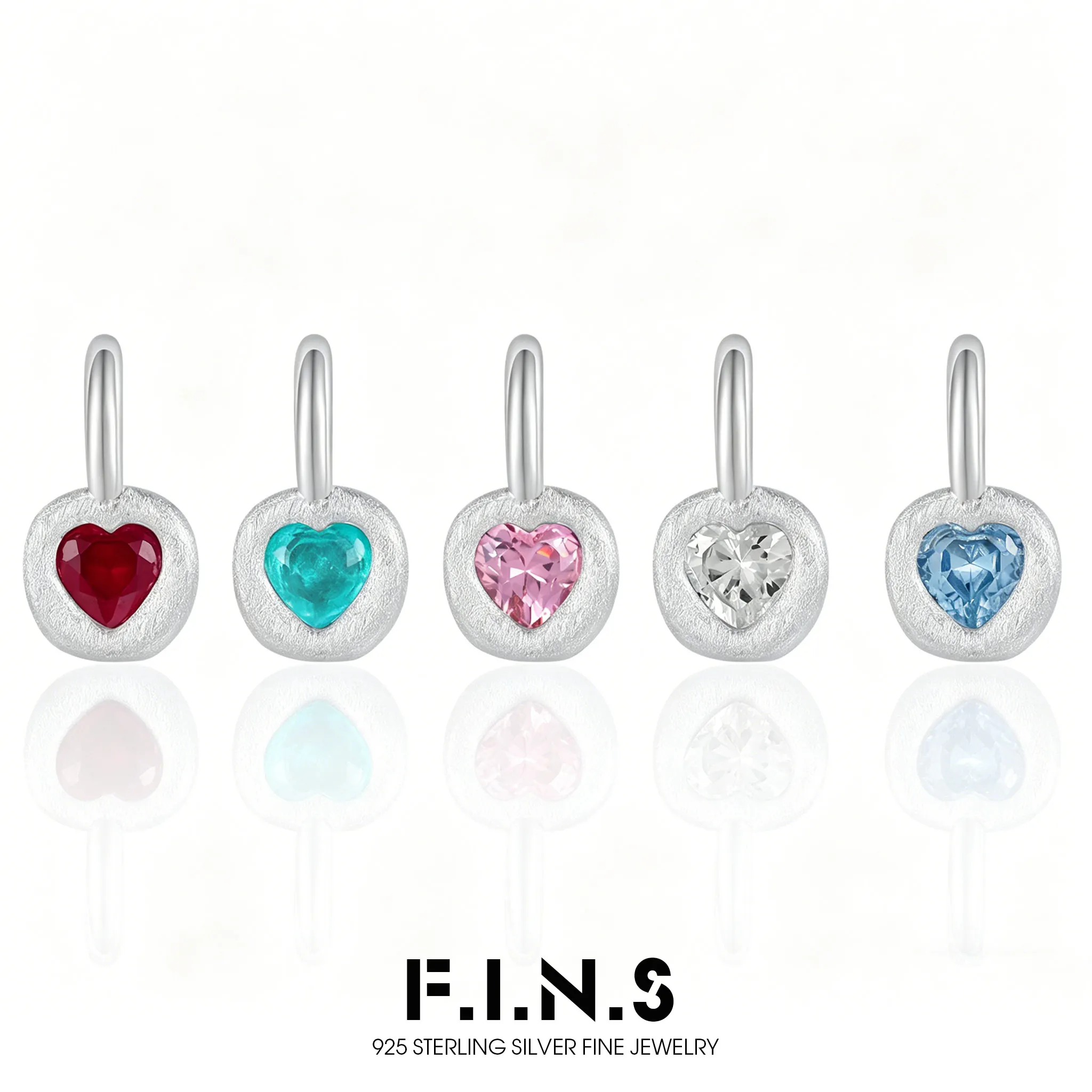 

F.I.N.S Original S925 Sterling Silver Heart Pendant for Women Minimalist Five Colors Zircon Brushed Heart-Shape DIY Charms Jewel