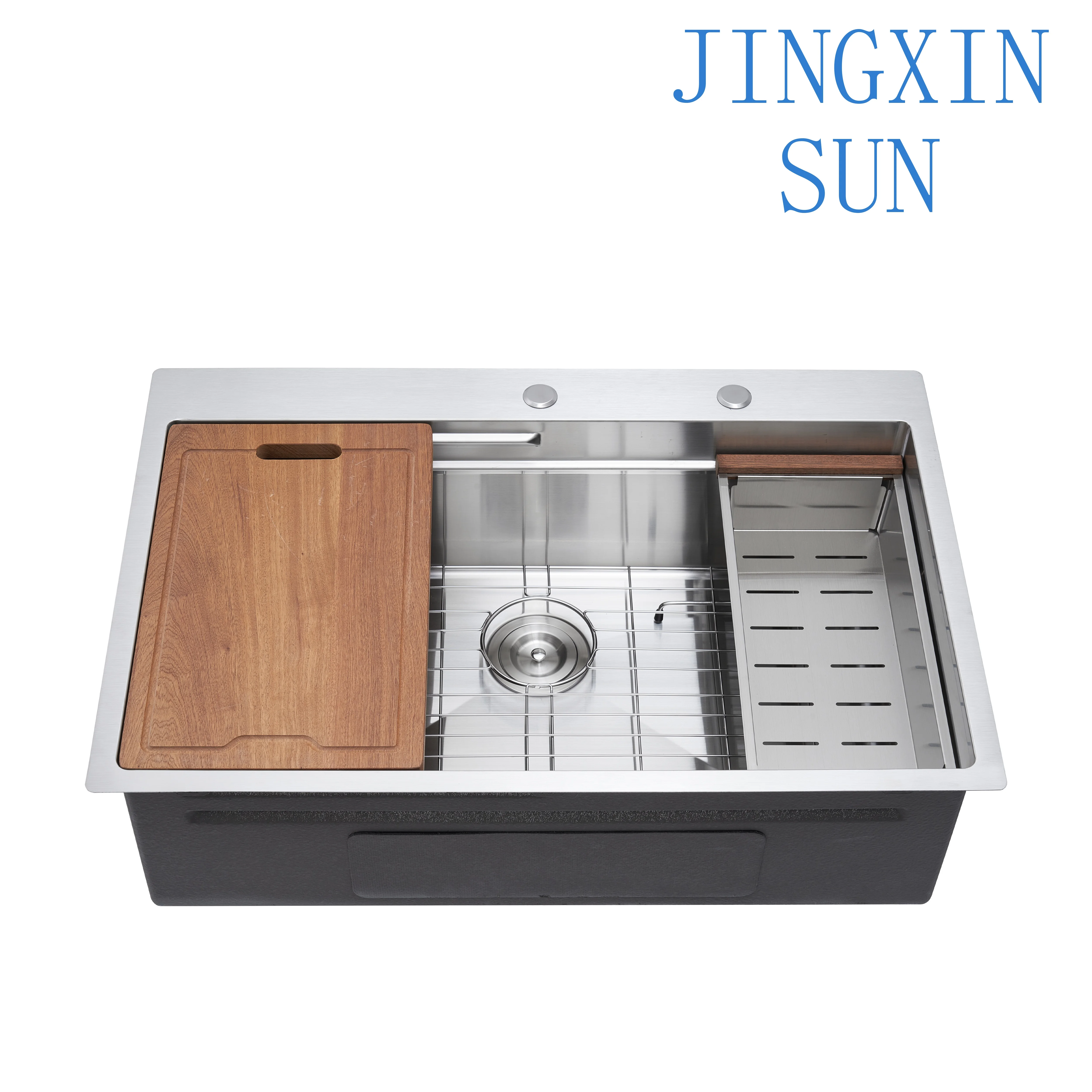 Hot Sale 304 Stainless Steel Multifunction Kitchen Sink Single Bowl with Wooden Cutting Board Drain Rack for Home Kitchen for