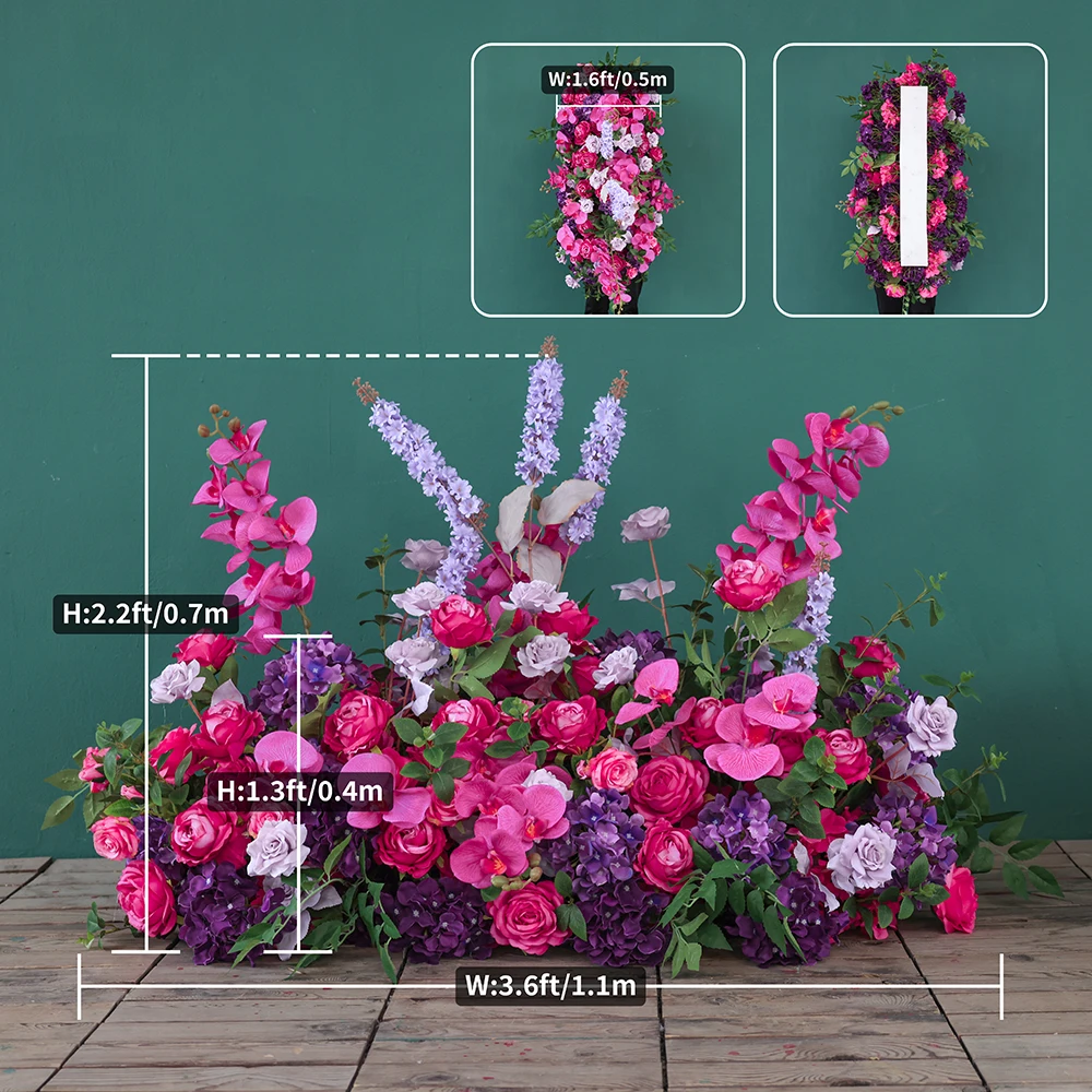 Wedding Backdrop Artificial Floor Flowers Arrangement Party Decoration High-end Custom Rose Red Purple Sztuczne Kwiaty HY2365