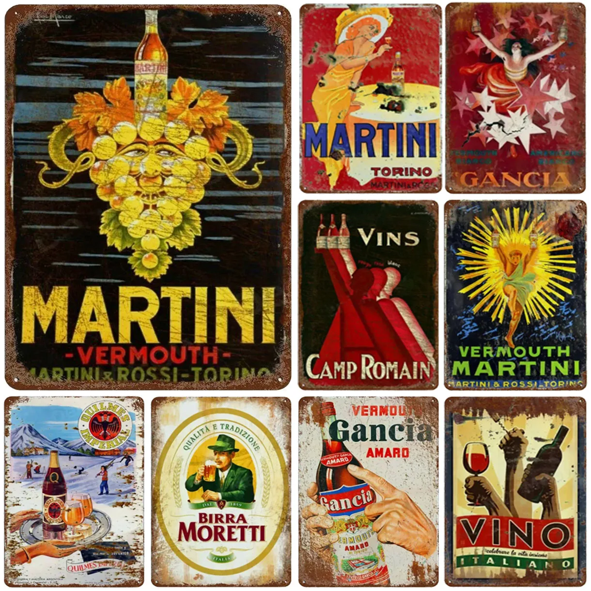 Metal Tin Signs Plaque Gancia Moretti Wall Decoration Vintage Art Posters Iron Painting for Man Cave Home Cafe Garden Club Bar