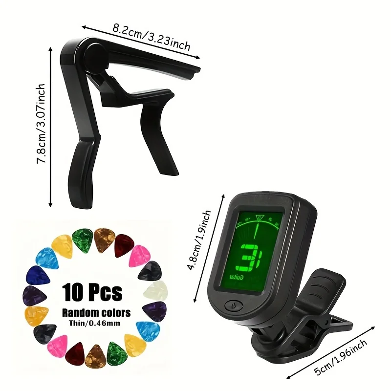 Guitar Beginner Accessories Set Guitar Capo Tuner Includes 10 picks (Random) Plectrum Holder - Perfect For Fast Accurate Tuning