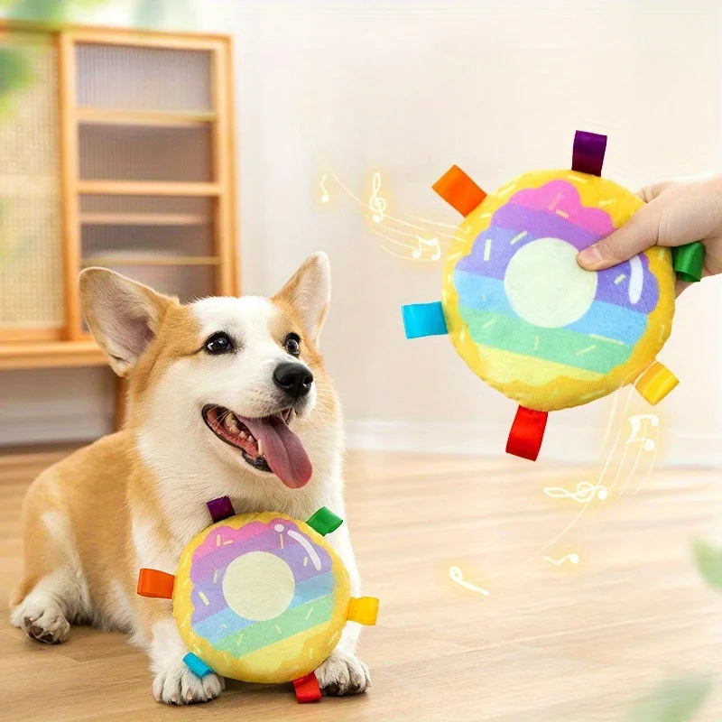 1 Juguete de Peluche con Sonido para Mascotas - Juguete Interactivo para Masticar para Perros, Frisbee de Peluche para Mascotas, Juguete Duradero con Sonido para Cachorros y Perros, Regalo de Cumpleaños, Regalos para Mascotas